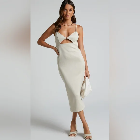 Showpo Suede Spaghetti Strap Cut Out Zip Midi Dress - Picture 13 of 13